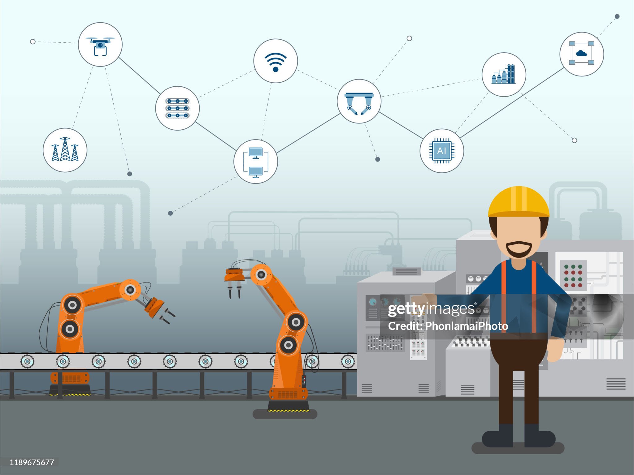 Robotic arm on a modern automated production line